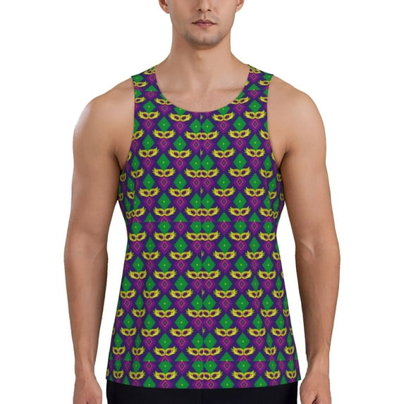 Xecao Mardi Gras Carnival3 Men's Tank Top Workout Quick Dry Sleeveless Gym Jogging Muscle Shirts Summer Swim Beach Tops