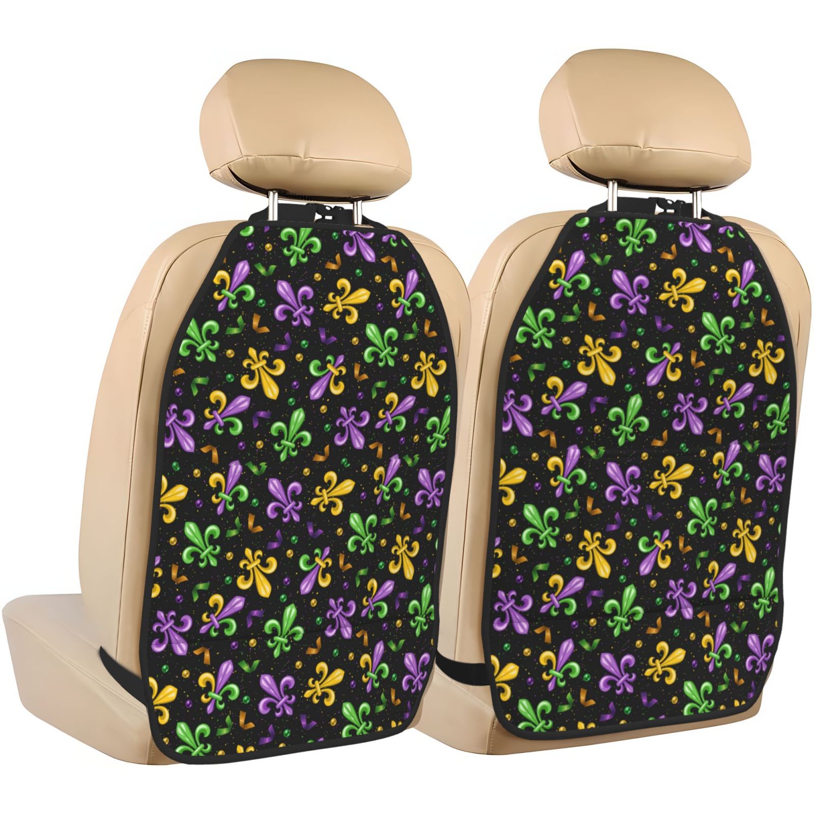 Xecao Mardi Gras Carnival4 Pattern Car Seat Back Protector 2 Pack Large Capacity Pocket, Kick Mats Back Seat Protector