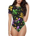 thumbnail image 1 of The Xecao Mardi Gras Carnival4 Women's Crew Neck Body Suit, a short-sleeved bodysuit and basic swimsuit, both comfort and style for dating and daily life, 1 of 9