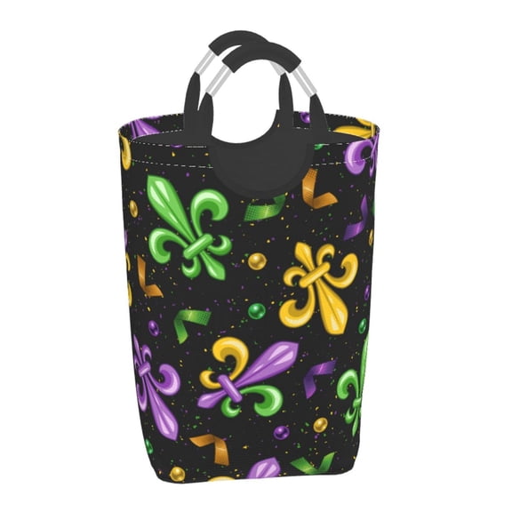 Xecao Mardi Gras Carnival4 for Laundry Basket,Collapsible Large Laundry Hamper,Wash Bag for Laundry Room, Rolling Laundry Basket with Handles