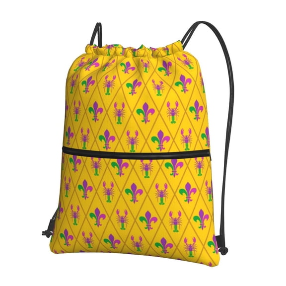 Xecao Mardi Gras Crayfish and Fleur de lis for Drawstring Bags,Pull String Backpack Bags,String Bag Sackpack