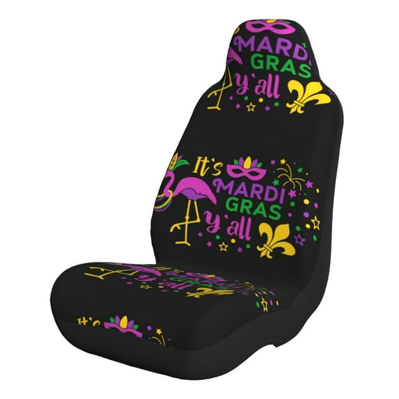 Xecao Mardi Gras with Flamingo for Automotive Seat Covers for Cars Trucks and SUVs – Gray Car Seat Covers for Front Seats, Truck Seat Protectors-2 PCS