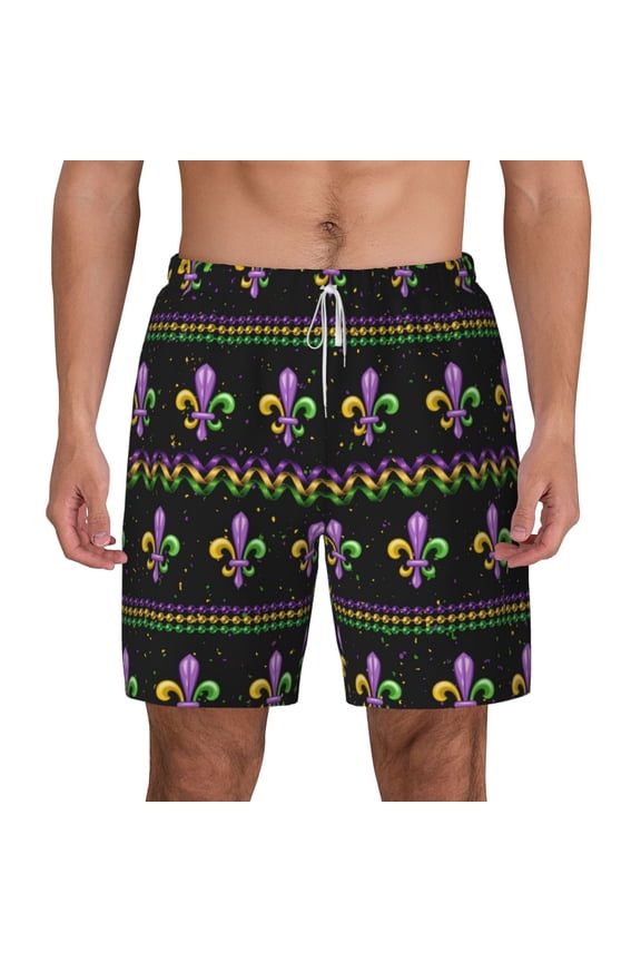 Mardi Gras Fleur de Lis for Men's Swimming Trunks Swim Trunks Quick Dry Swim Shorts with Mesh Lining Funny Swimwear Bathing Suits