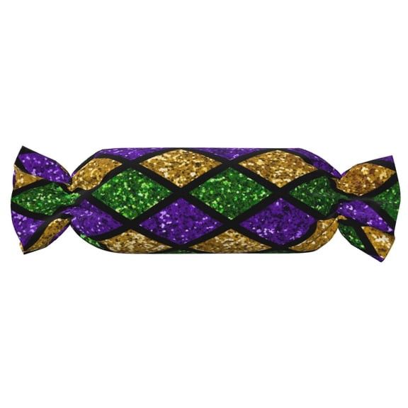 Xecao Mardi Gras Shiny Green Purple Print+Candy-Inspired Plush Pillow for Men Women Suitable for Beds, Sofas, Game Rooms Drawstring Closure