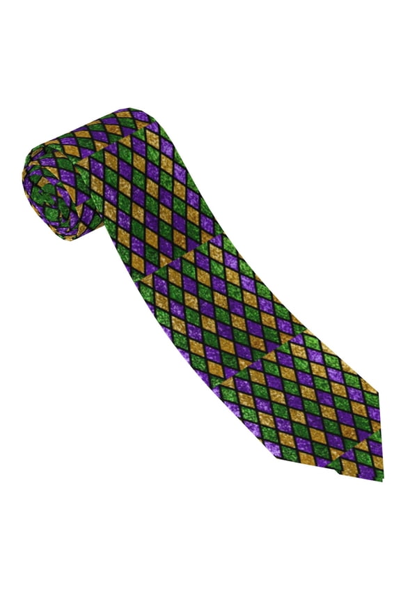Mardi Gras Shiny Green Purple Print Tie For Men Necktie Woven Jacquard Neck Ties,Classic Men's Tie