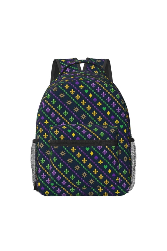 Mardi Gras Strings of Beads Travel Backpack: A spacious, stylish computer backpack ideal for men and women, perfect for college, school, or daily travels