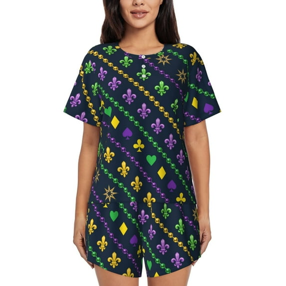 Xecao Mardi Gras Strings of Beads print Swimsuit for women, Summer-ready, sporty style.Quick-dry fabric. Many sizes & colors.