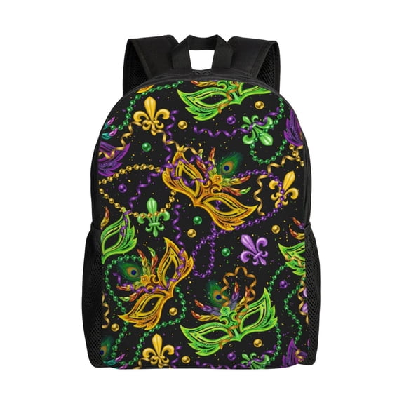 Xecao Mardi Gras Surface Print School Backpack with Laptop Compartment Small Travel Laptop Backpack for Women Men Waterproof College Backpack Simple School Bag
