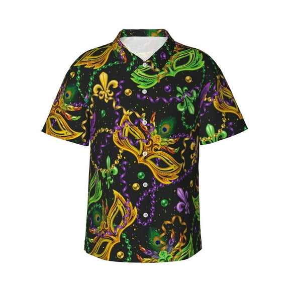 Xecao Mardi Gras Surface print Hawaiian shirt - a stylish short-sleeve button-down for men, perfect for casual beach and tropical outings.