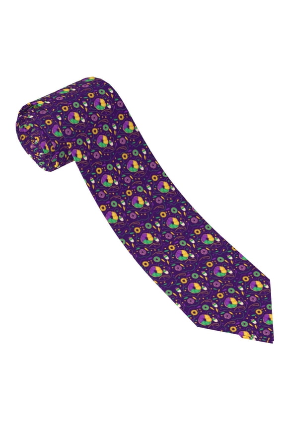 Mardi Gras and Donuts Print Tie For Men Necktie Woven Jacquard Neck Ties,Classic Men's Tie