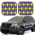 thumbnail image 1 of Xecao Mardi Gras for Foldable Car Sun Shades (2-Pack) offer sun protection with an easy-fold design for convenient windshield shading., 1 of 7