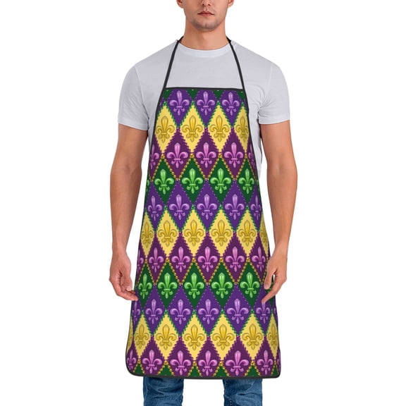 Xecao Mardi Gras4 Print Funny BBQ Chef Aprons for Men Women,Adjustable Kitchen Cooking Aprons with Pocket Waterproof Oil Proof No Pilling Fading