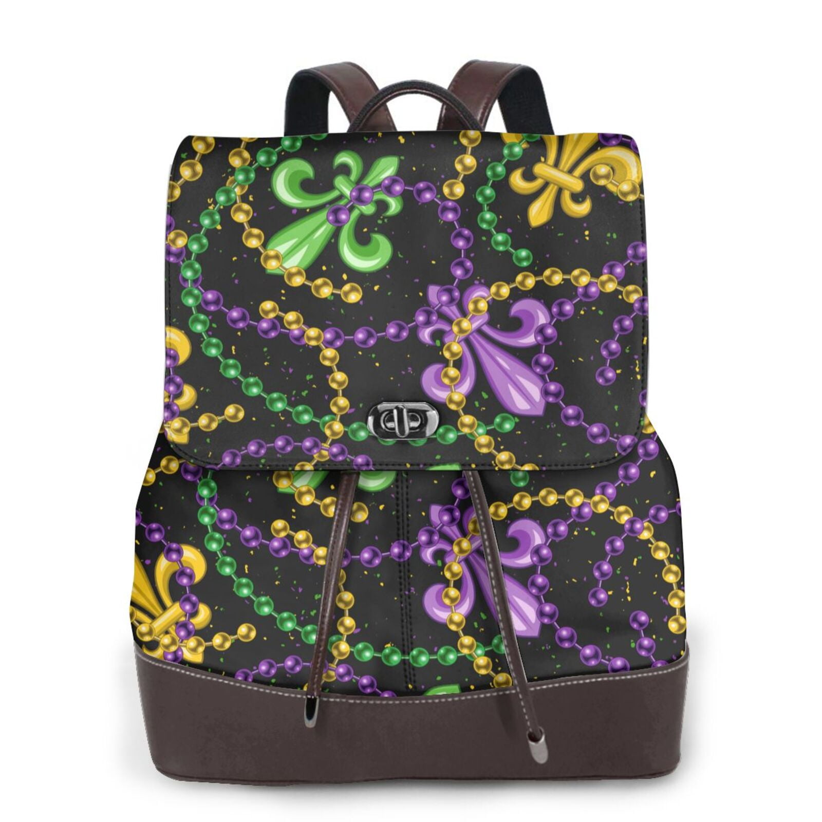 Xecao Mardi Gras6 Print Large Backpack Soft Leather for Women Travel ...