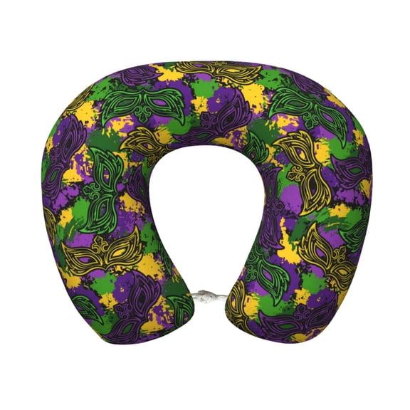 Xecao Mardi Gras7 Print Memory Foam Cervical Neck Pillow Versatile U-Shaped Pillows for Home,Office,Camping,Travelling,Soft Washable Cover