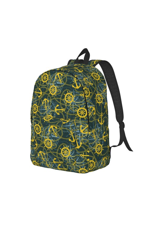 Marine Anchors And Compass Canvas College Laptop Backpack, a durable rucksack designed for both men and women, ideal for travel, school, and daily use-Small