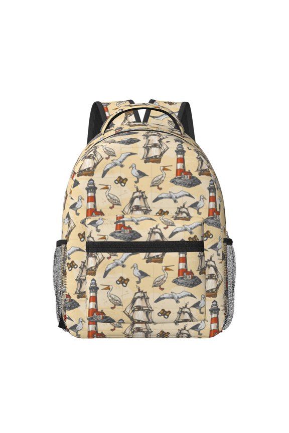 Marine Birds And Coastal Lighthouse Travel Backpack: A spacious, stylish computer backpack ideal for men and women, perfect for college, school, or daily travels
