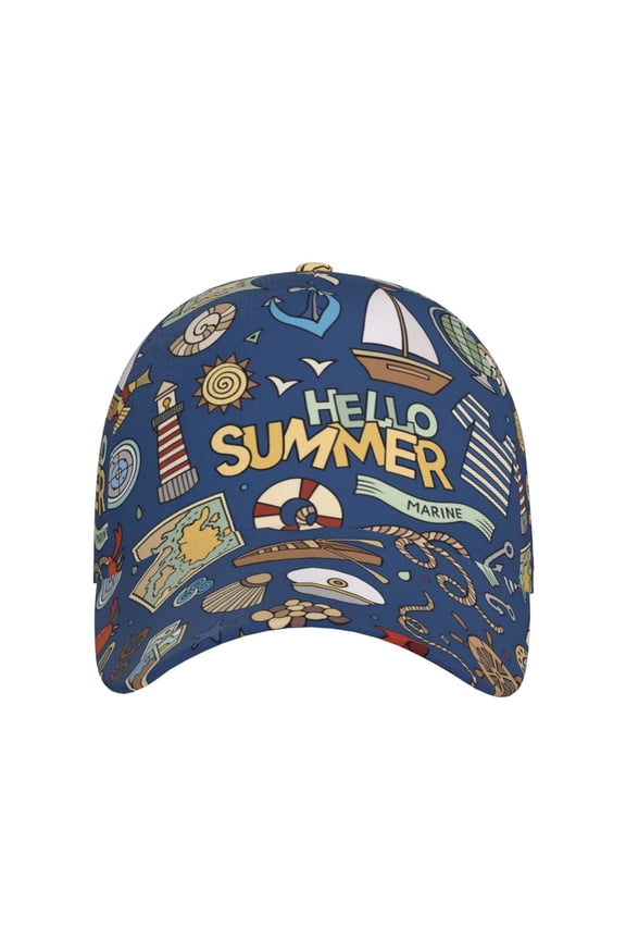 Marine Nautical for Baseball Cap: Unisex, crafted from classic polyester twill fabric, featuring a soft unconstructed design