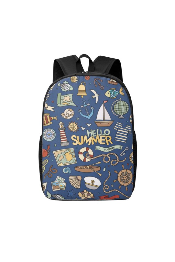 Marine Nautical print Travel Backpack, Large Computer Backpack for Men Women, College School Rucksack Book Bag