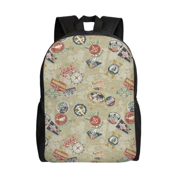 Xecao Marine Sailing Badges Print School Backpack with Laptop Compartment Small Travel Laptop Backpack for Women Men Waterproof College Backpack Simple School Bag