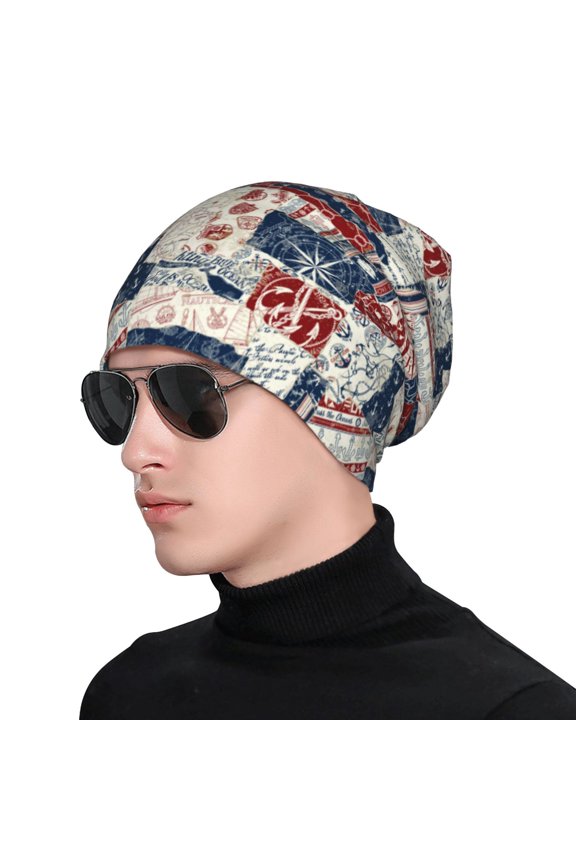 Marine Sailing Print Beanie Knitted Hat for Men Women, Winter Fashion Knit Cuffed Caps Unisex