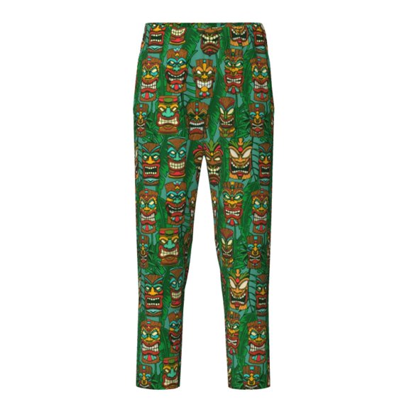 Xecao Mask And Palm Leaves Print Teenagers' Pajama Pants Long Sleep Pants Soft Elastic Waist Pajama Bottoms Elastic waist with 2 Pockets 5-16 Years-Medium