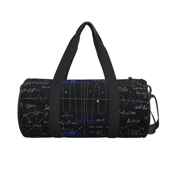 Xecao Mathematica Science print Round Travel Duffel Bag is a foldable gym bag with an inner pocket, perfect for travel sports
