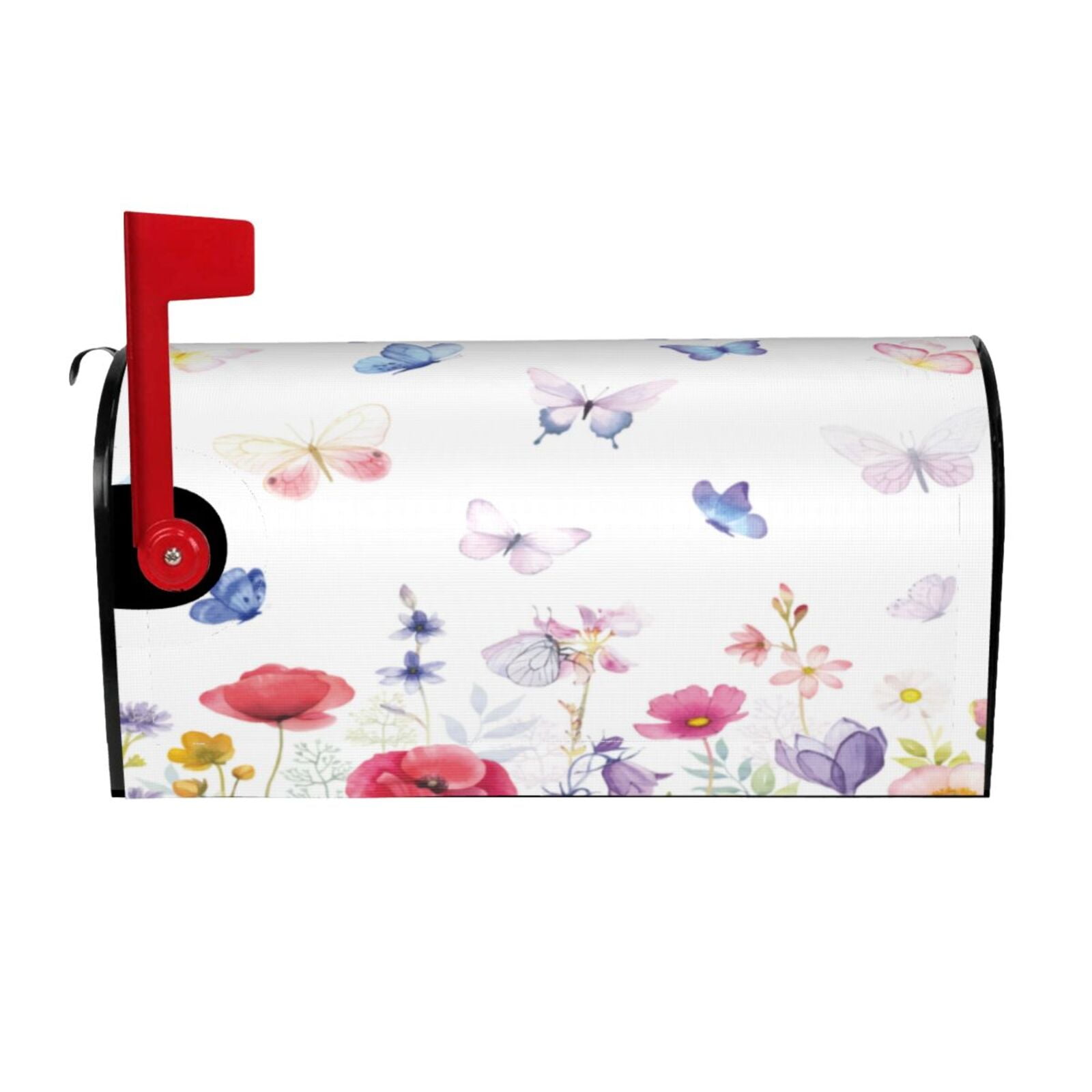 Xecao Meadow flowers with butterfly for Mailbox Cover with Magnetic Strips, Waterproof and Sunscreen, Adds a Decorative Touch to Your Garden Yard-25.5x21 in