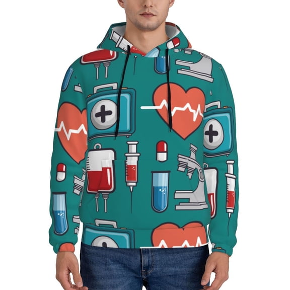 Xecao Medical Elements Pattern Men's Adult Pullover Hoodie,Hooded Sweatshirt-Small