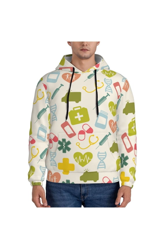 Medical Icons Pattern Men's Adult Pullover Hoodie,Hooded Sweatshirt-4X-Large