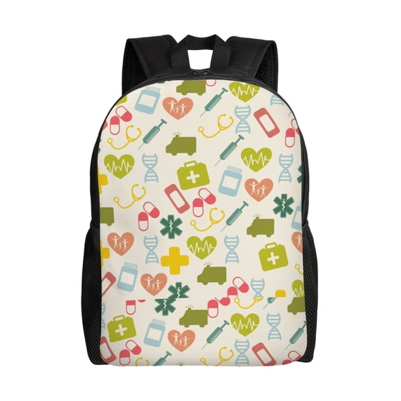 Xecao Medical Icons Print School Backpack with Laptop Compartment Small Travel Laptop Backpack for Women Men Waterproof College Backpack Simple School Bag