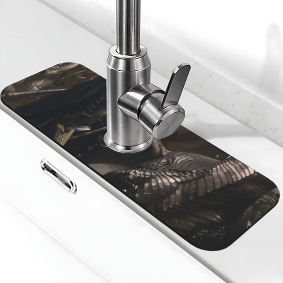 Xecao Medieval Knight And Dragon for Kitchen Sink Splash Guard Faucet Mat , Faucet Guard & Draining mat, (15" X 5.5" )