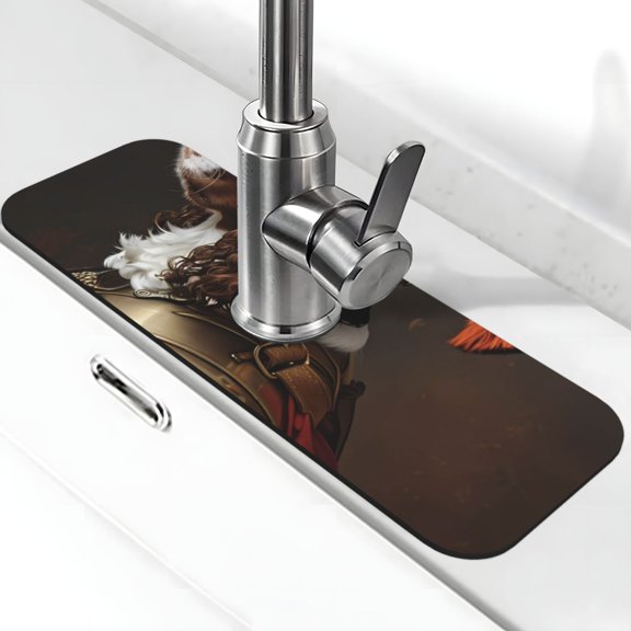 Xecao Medieval Knight Dog for Kitchen Sink Splash Guard Faucet Mat , Faucet Guard & Draining mat, (15" X 5.5" )