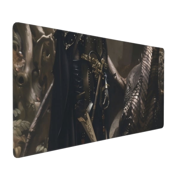 Xecao Medieval Knight And Dragon Print Large Mouse Pad, 16x35.5in Mousepad, Professional Non-Slip Rubber Base Big Mouse Pad, Mouse Pad for Gaming & Office Full Desk Mouse Pad