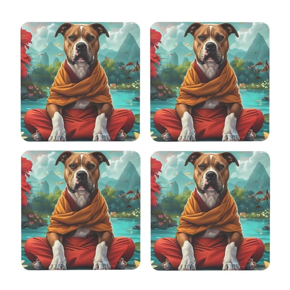 Xecao Meditating French Bulldog for MDF Cork Coaster 4 Pcs,Drink Coasters,Suit for House Warming Gifts New Home ,Coffee Table Decor-Square