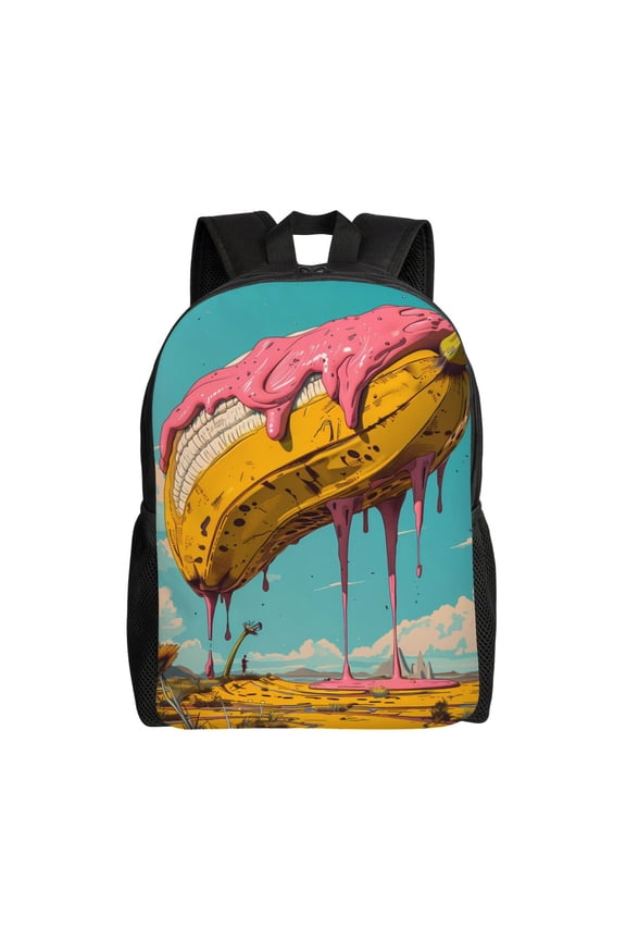 Melting Banana Fantasy Print School Backpack with Laptop Compartment Small Travel Laptop Backpack for Women Men Waterproof College Backpack Simple School Bag