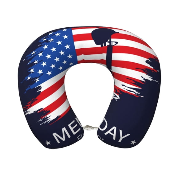 Xecao Memorial Day Print Memory Foam Cervical Neck Pillow Versatile U-Shaped Pillows for Home,Office,Camping,Travelling,Soft Washable Cover
