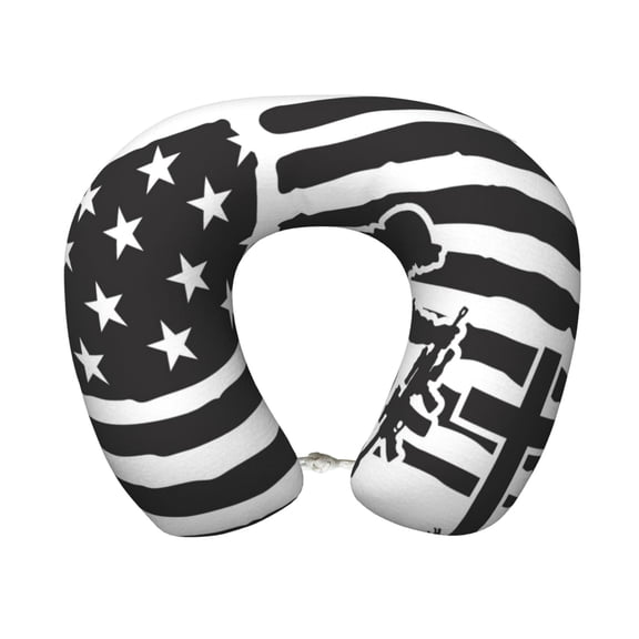 Xecao Memorial Day1 Print Memory Foam Cervical Neck Pillow Versatile U-Shaped Pillows for Home,Office,Camping,Travelling,Soft Washable Cover