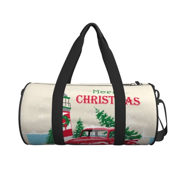 Xecao Merry Christmas 1 print Round Travel Duffel Bag is a foldable gym bag with an inner pocket, perfect for travel sports