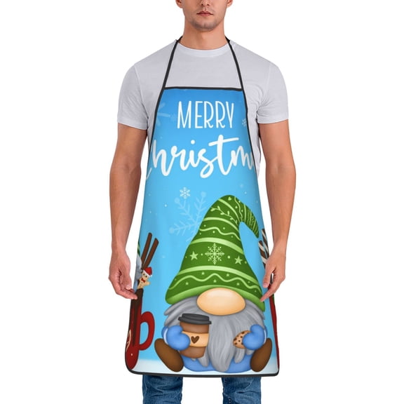 Xecao Merry Christmas Gnome Print Funny BBQ Chef Aprons for Men Women,Adjustable Kitchen Cooking Aprons with Pocket Waterproof Oil Proof No Pilling Fading