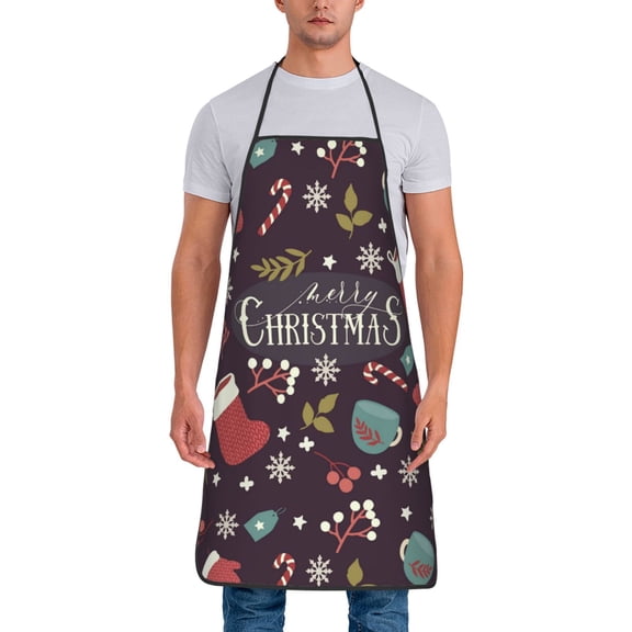 Xecao Merry Christmas Print Funny BBQ Chef Aprons for Men Women,Adjustable Kitchen Cooking Aprons with Pocket Waterproof Oil Proof No Pilling Fading