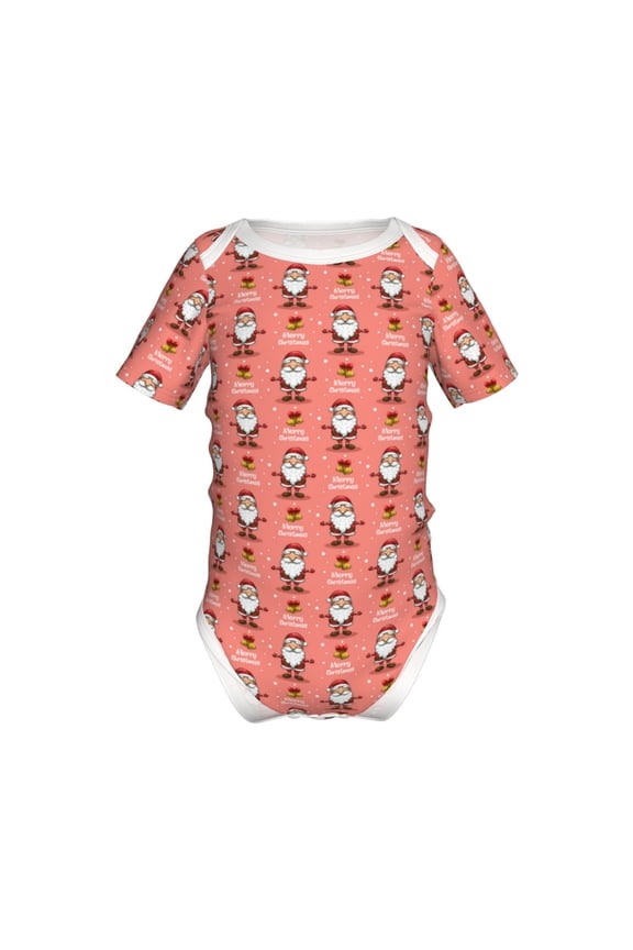 Merry Christmas Santa Claus Pattern Baby Climbing Bodysuit Short Sleeve Onesie Unisex 0-12 Months Baby Shirt Newborn Outfits Crotch snap design-9M