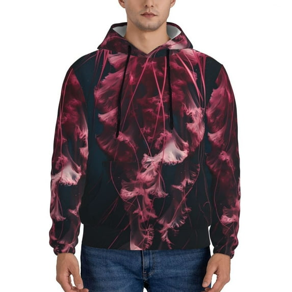 Xecao Mesmerizing Pink Jellyfish Pattern Men's Adult Pullover Hoodie,Hooded Sweatshirt-4X-Large