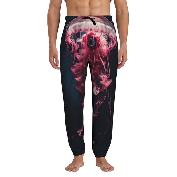 Xecao Mesmerizing Pink Jellyfish Print Active Tech Joggers for Men, Mens Sweatpants Lounge Pants with Pockets-X-Large