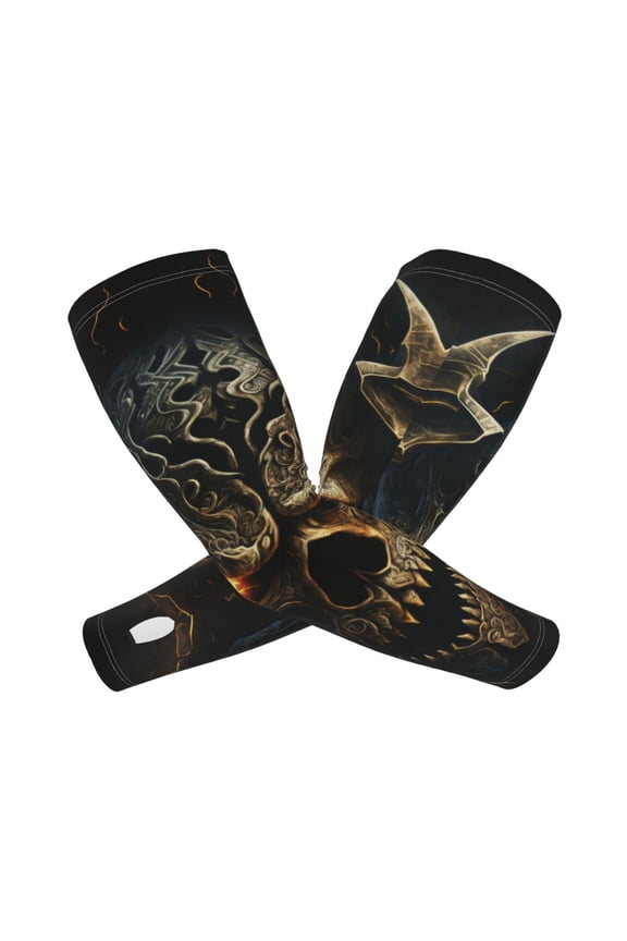 Metal Evil Skull Print Cooling Arm Sleeves, UPF 50 UV Sun Protection Sports Compression ,Tattoo Cover Up ,Sports Sleeve for Basketball Golf Football