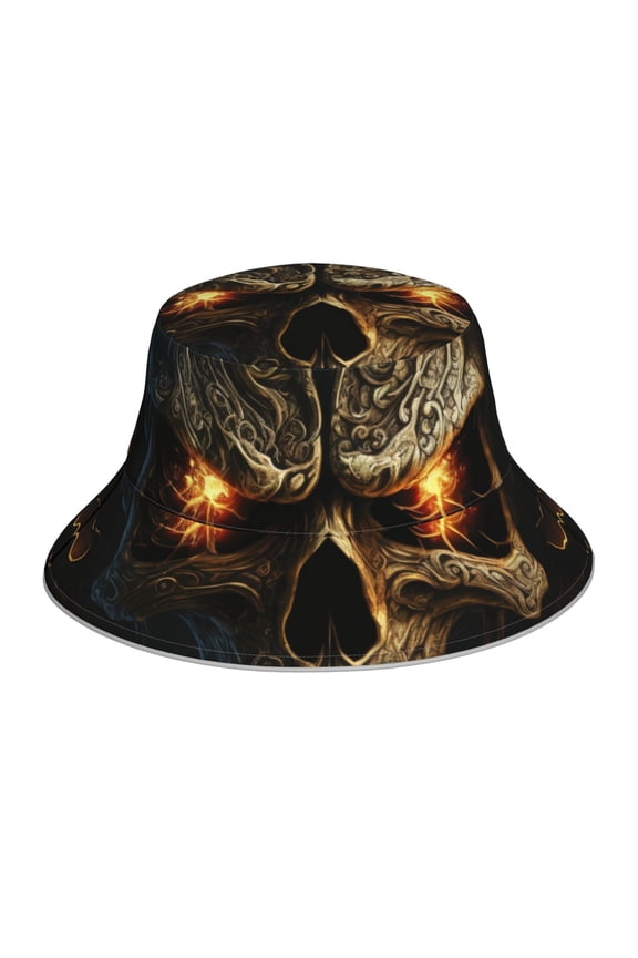 Metal Evil Skull Print Men and Women Night Reflective Hat Runner Cap Visor Bucket Hat Boonie Cap