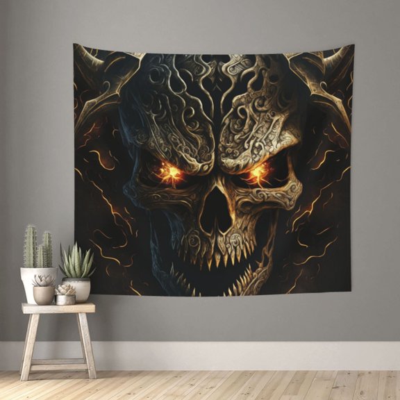 Xecao Metal Evil Skull patten Tapestry 60x51 Inches Wall Hanging Poster Tapestry for Living Room Bedroom Home Decor