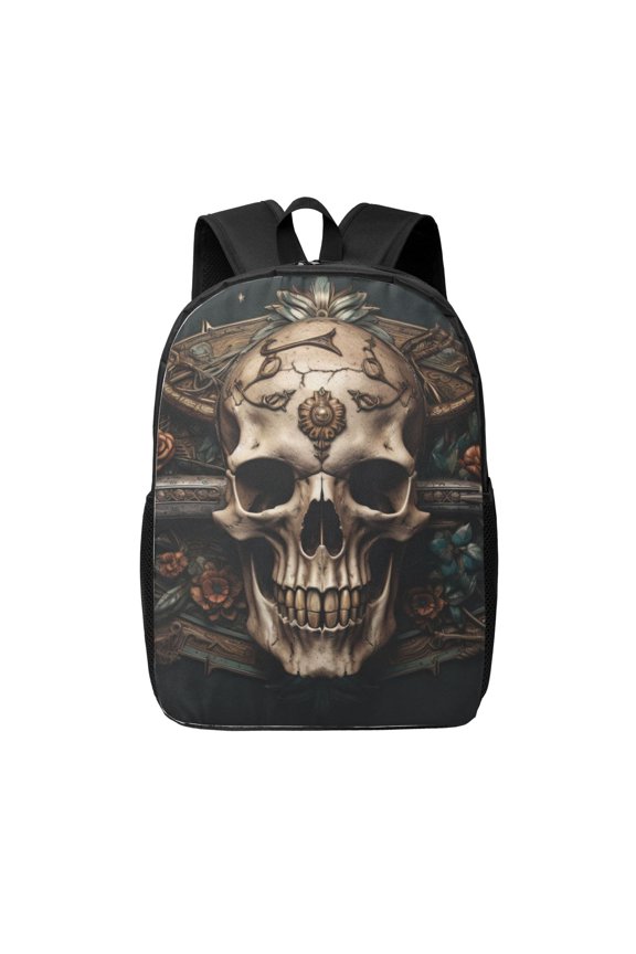 Metal Style Horned Skull print Travel Backpack, Large Computer Backpack for Men Women, College School Rucksack Book Bag