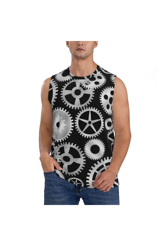 Metallic Gears Print Men's Tank Top: Sleek Sleeveless Tee for Casual Sports and Beach Occasions-Small