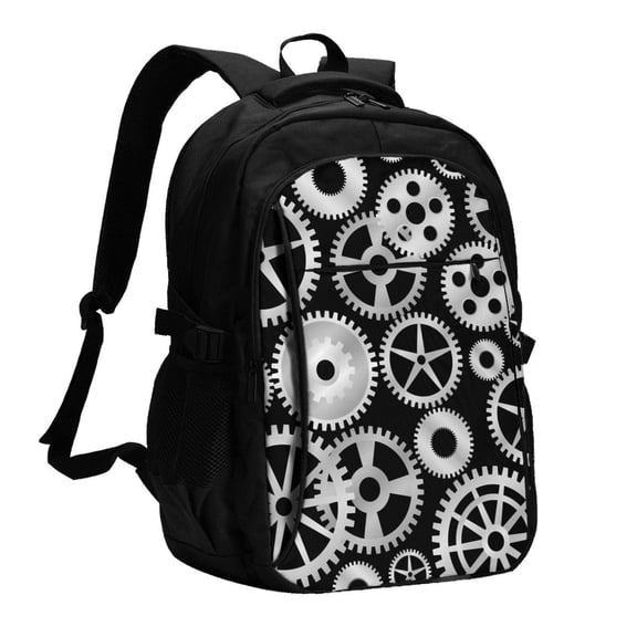 Xecao Metallic Gears for Travel Laptop Backpack, USB-Charging-Enabled, Spacious Business Backpack for Men and Women,College School Computer Bag