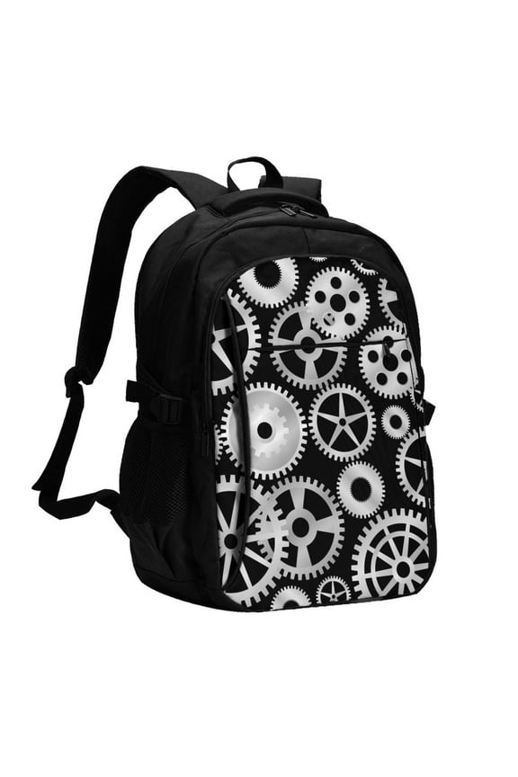 Metallic Gears for Travel Laptop Backpack, USB-Charging-Enabled, Spacious Business Backpack for Men and Women,College School Computer Bag